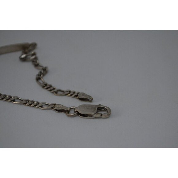 Engravable Bracelet Figaro Chain Blank Nameplate Customizable Sterling Silver - Picture 7 of 8